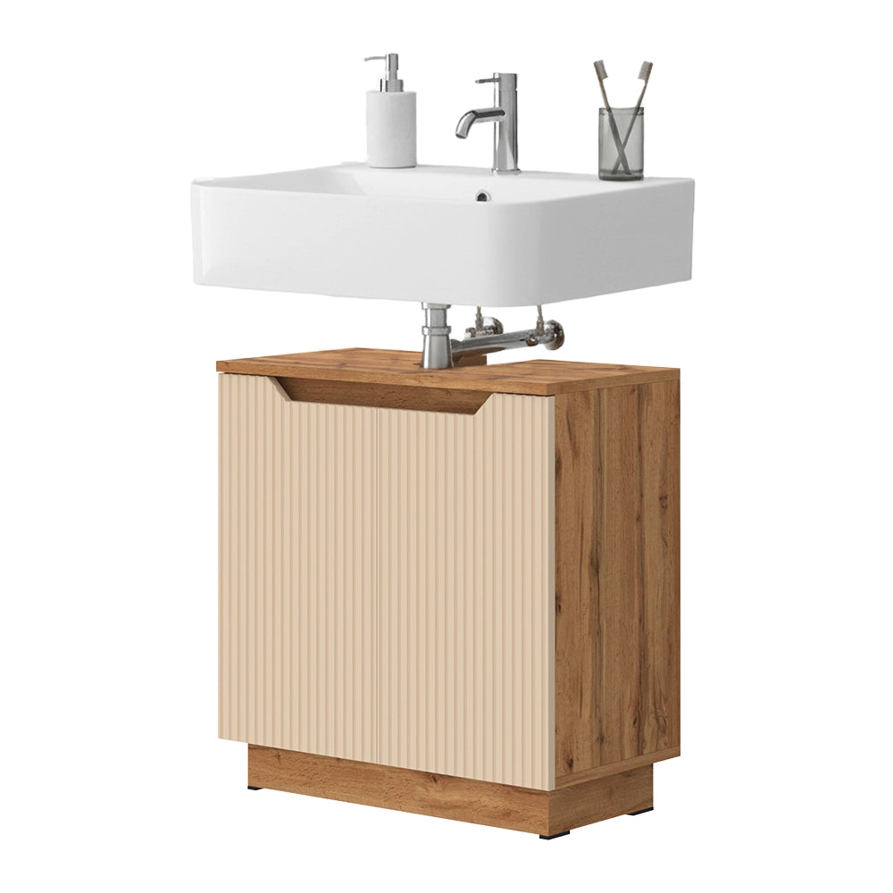 Vicco Mobile sottolavabo per bagno Rovere/cashmere a righe 59.8 x 62.1 cm con 2 porte