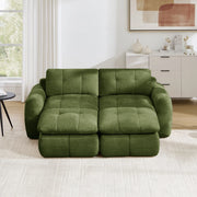 Divano modulare senza struttura in ciniglia con seduta ampia e morbida, 2 pouf, per soggiorno, verde 194 × 160 × 68 cm