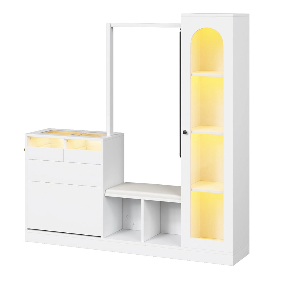 Set d'ingresso 6 in 1 - Xylo - Con specchiera, armadio scarpe e illuminazione LED a cambio colore