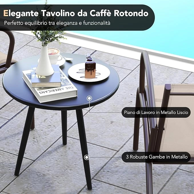 Set Tavolino e Poltrona a 3 Pezzi, Tavolino e Poltrone da Giardino con Seduta Curvata in Tessuto, Set di Mobili Esterno da Bistro, per Giardino Balcone Piscina