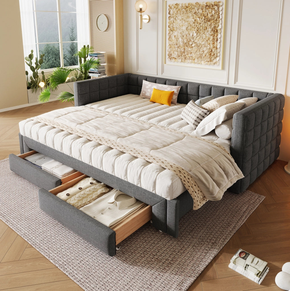 Letto a scomparsa in velluto grigio con 2 cassetti e struttura MDF