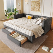 Letto a scomparsa in velluto grigio con 2 cassetti e struttura MDF