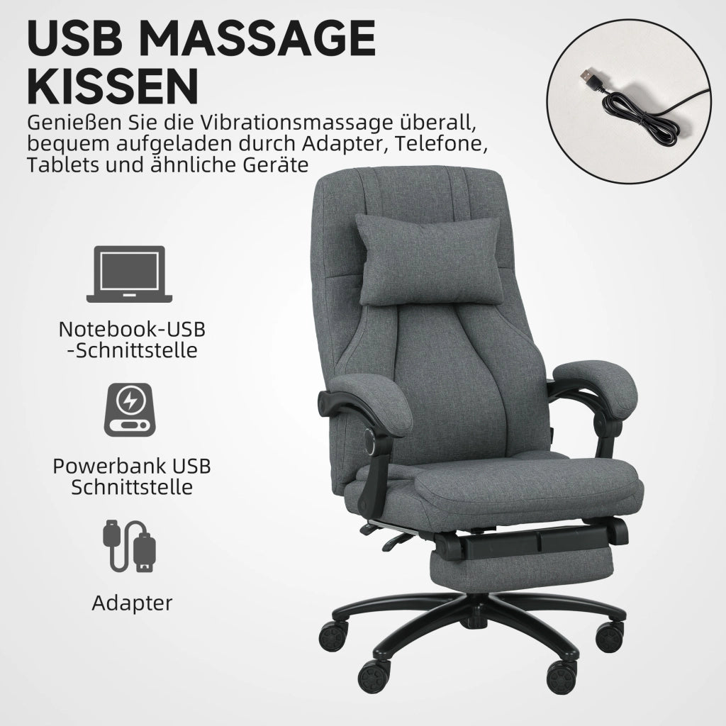 Sedia da ufficio massaggiante ¨C zephmum ¨C Grigio scuro, struttura in metallo, rotelle