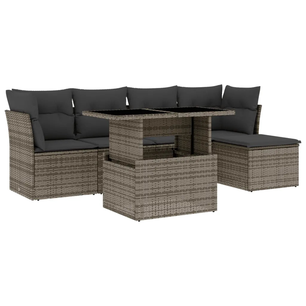 Set Divano da Giardino 6 pz con Cuscini Grigio in Polyrattan 3266550