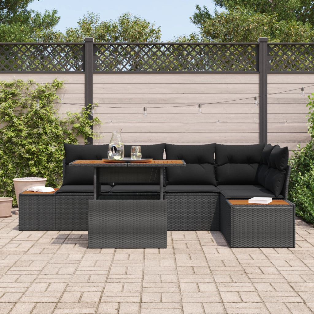 Set di Divani da Giardino  6 Pezzi con Cuscini Nero Polyrattan