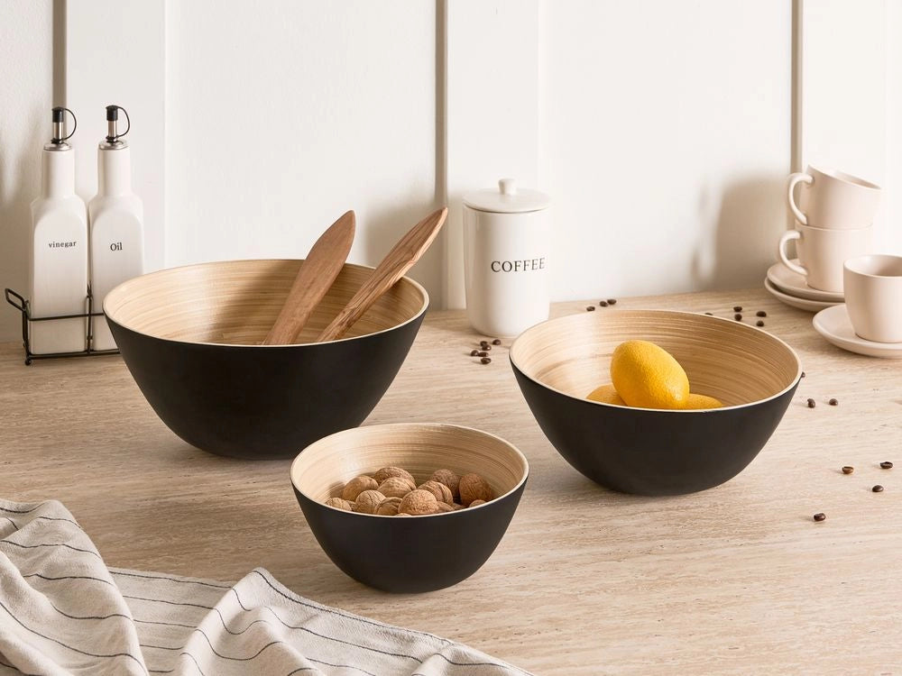 Set di 3 ciotole decorative in bambù nero fatte a mano di varie dimensioni