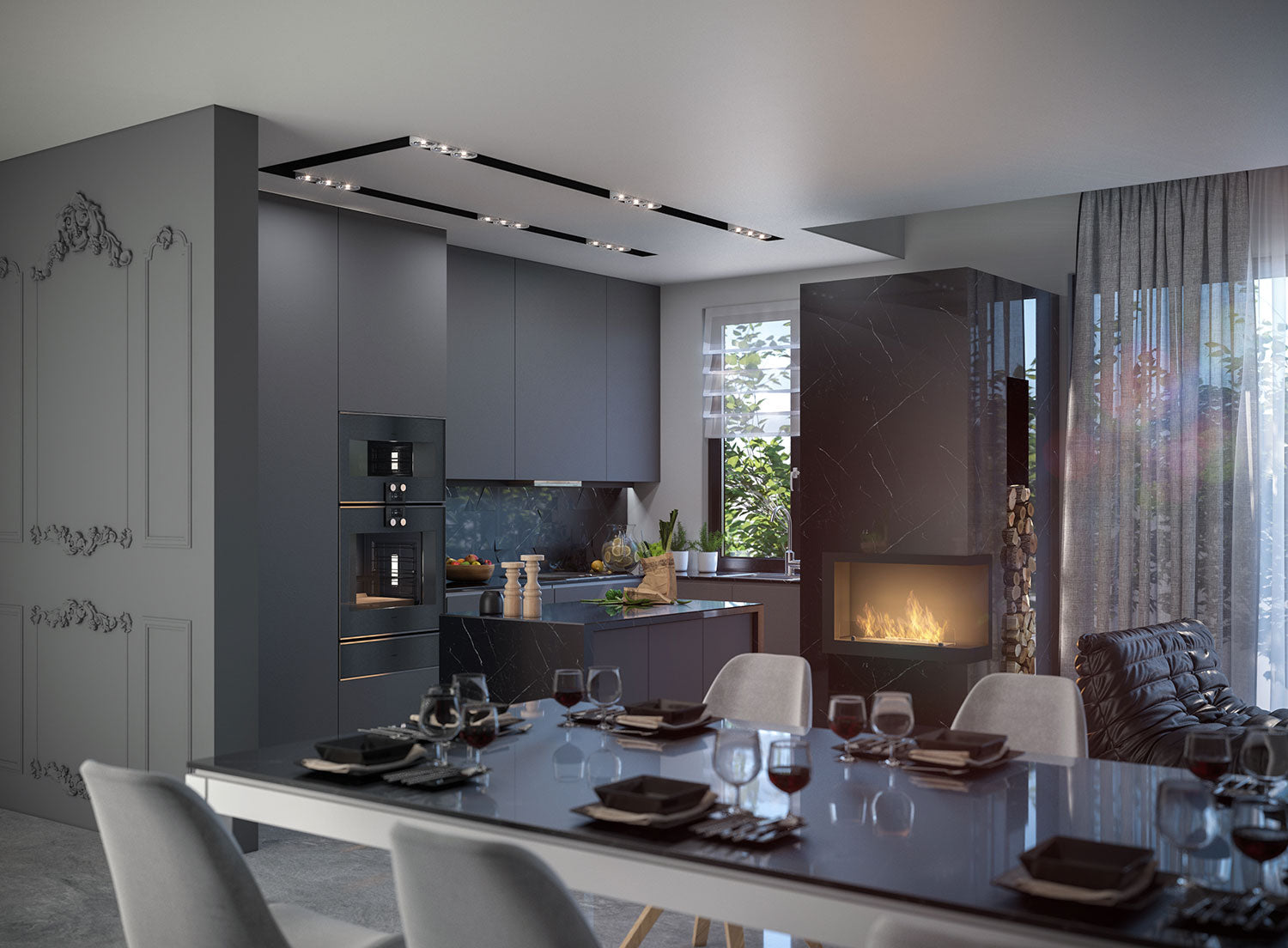 Camino a Bioetanolo da Incasso 84x54 cm Inside P800 V1 Angolo a Destra Nero con Vetro