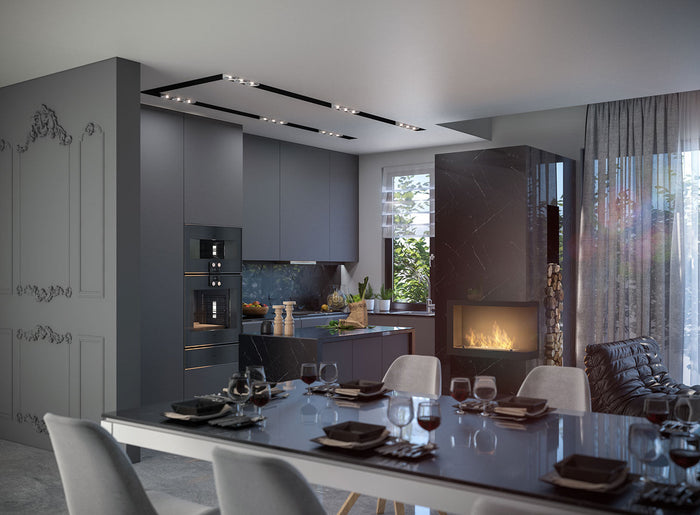 Camino a Bioetanolo da Incasso 84x54 cm Inside P800 V1 Angolo a Destra Nero con Vetro