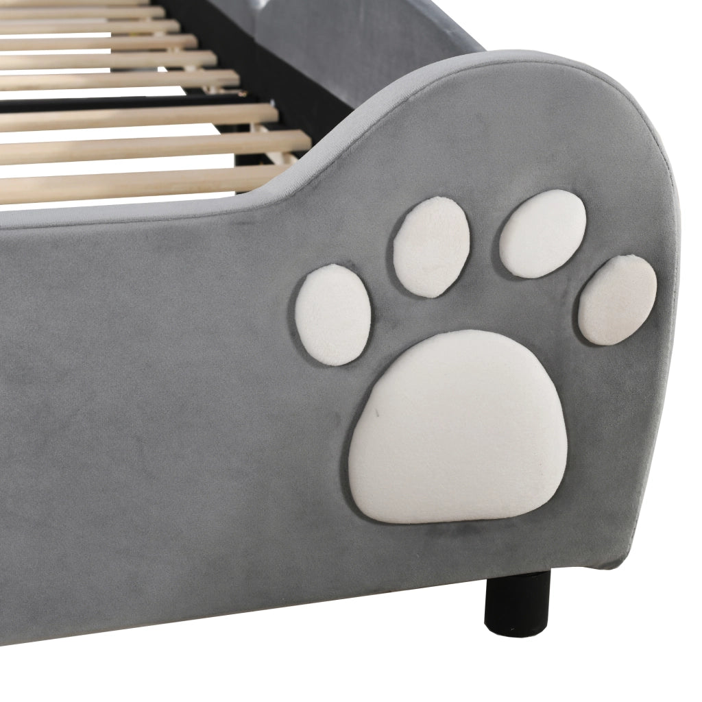 OKWISH Letto Bambino 90×200 cm, Letto Singolo con Testiera a Forma di Orso e Rivestimento in Velluto, senza Materasso, Grigio