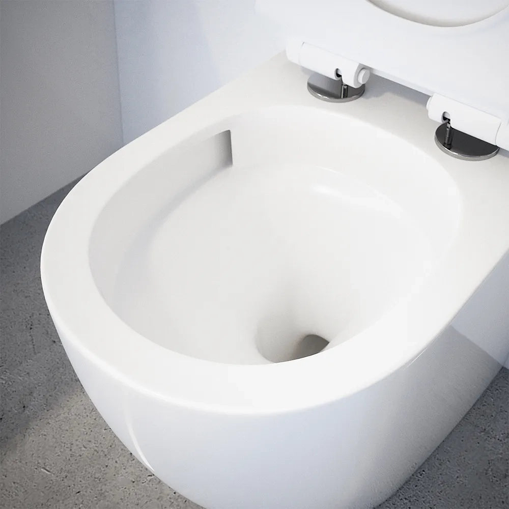 Sanitari filomuro in ceramica bianco lucido vaso tornado silent flush sedile soft-close e bidet | Sydney