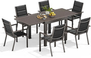 6 Persone Set Tavolo e Sedie Da Giardino In Alluminio, 6 Sedie Impilabili e 1 80-160CM Tavolo Da Giardino Allungabile In Alluminio, Set Da Giardino Esterno, Marrone