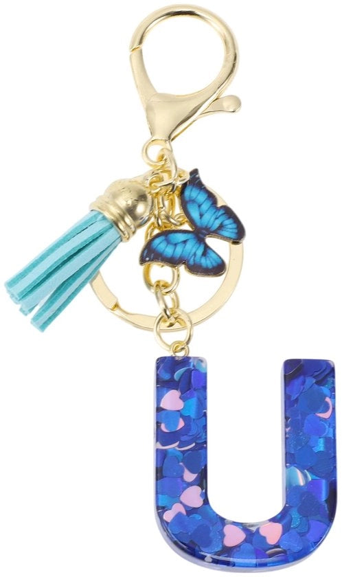 Sleutelhanger con lettera U - Sleutelhanger per ragazze - Sleutelhanger con pennello - Materiale per la vernice ecosostenibile - 9,3 cm di lunghezza - Accessorio decorativo carino - Sleutelhanger con iniziali