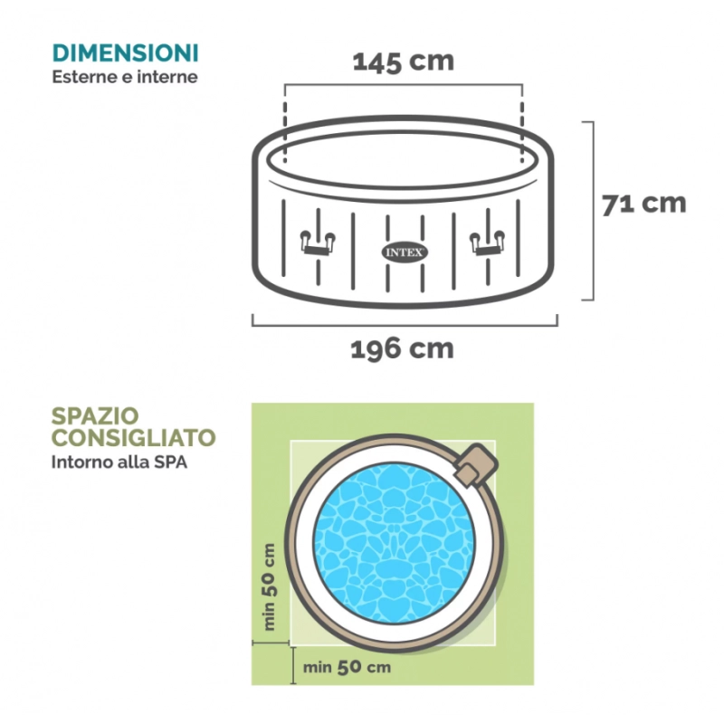 Spa gonfiabile idromassaggio 4 posti con luce LED e poggiatesta, riscaldamento 40°C diametro 196 cm altezza 71 cm per esterno - Intex