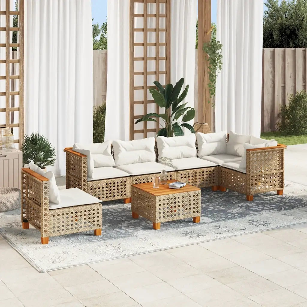 Set Divani da Giardino 7 pz con Cuscini Beige in Polyrattan 3261880