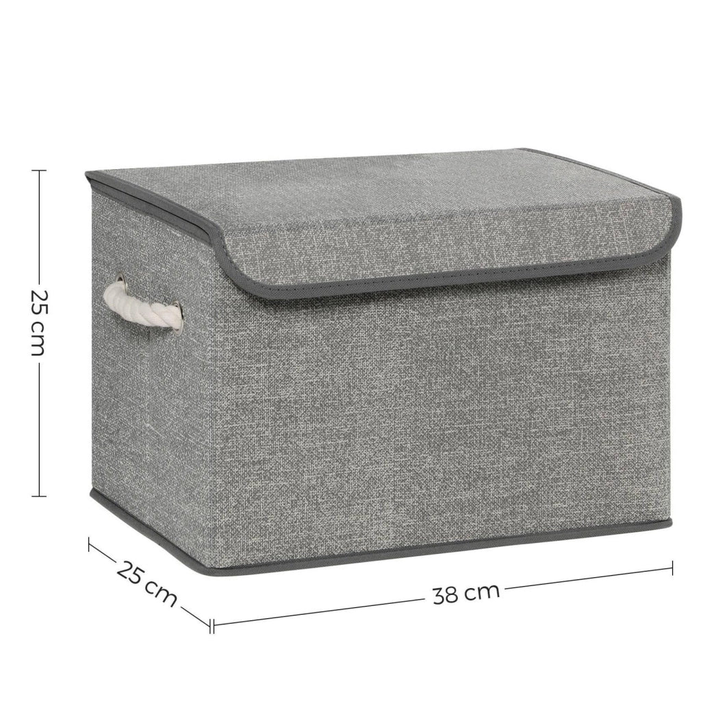 Scatole portaoggetti in tessuto set di 3 bauli/contenitori con coperchio manici cotone fantasia lino grigio 12_0003634