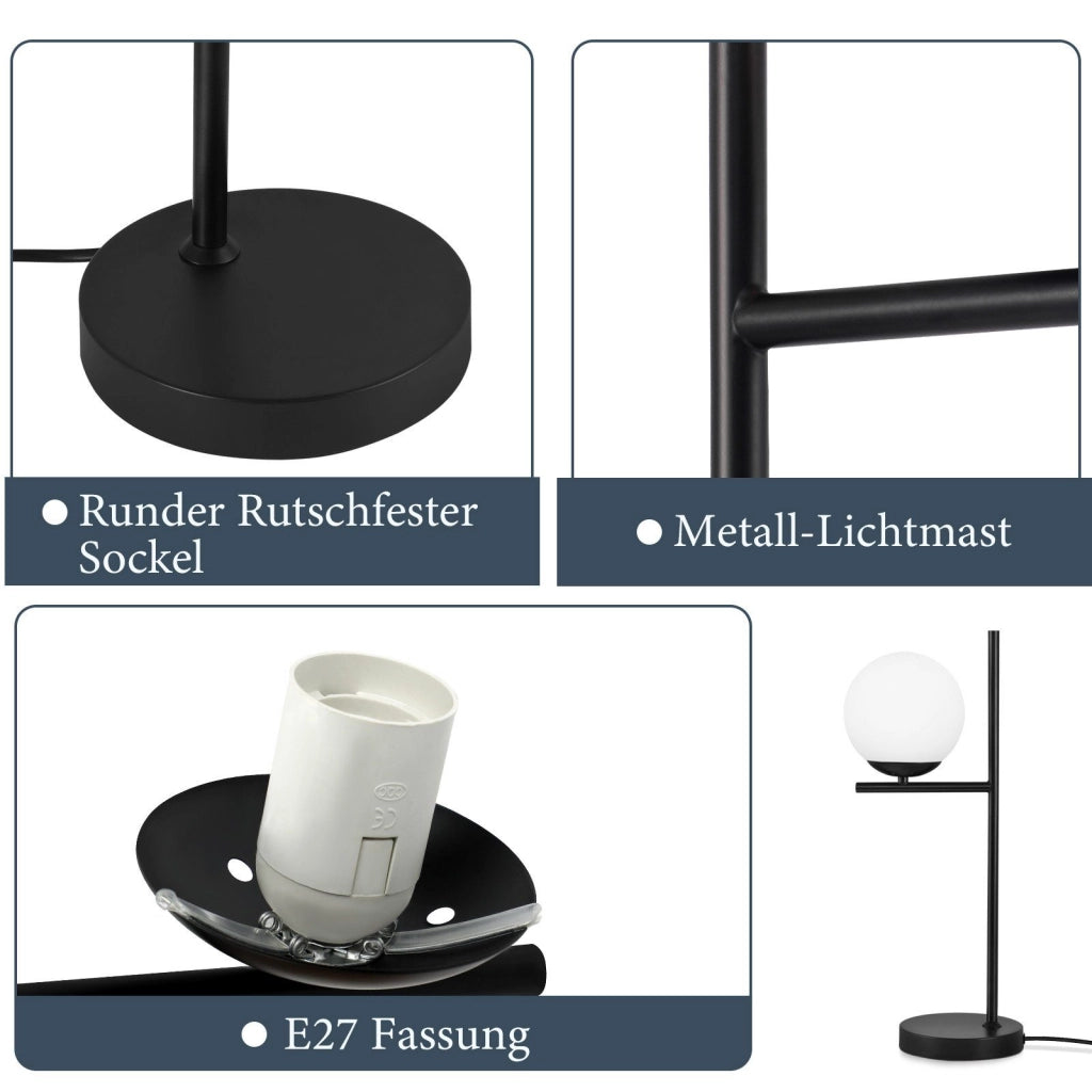 ZMH Lampada da tavolo vetro nero moderno E27 soggiorno per camera letto ufficio senza lampadina