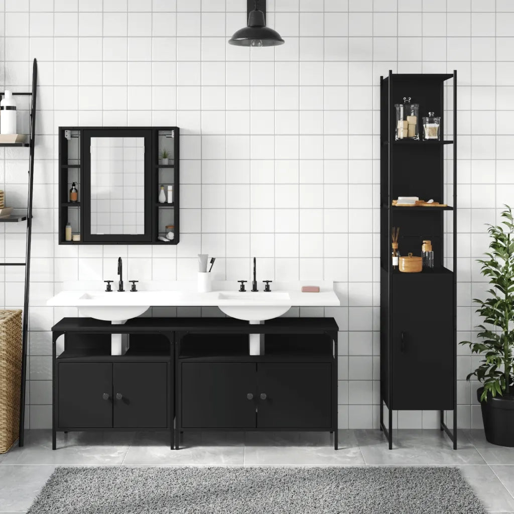 Set Mobili da Bagno 4 pz Nero in Legno Multistratocod mxl 117020