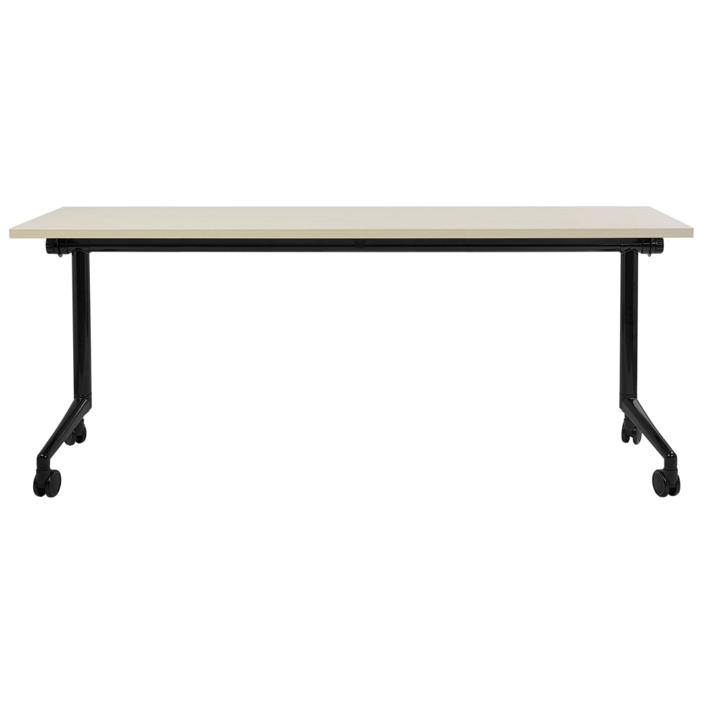 Scrivania rettangolare pieghevole con rotelle portatile con struttura in metallo marrone chiaro e nero 180 x 60 cm stile moderno