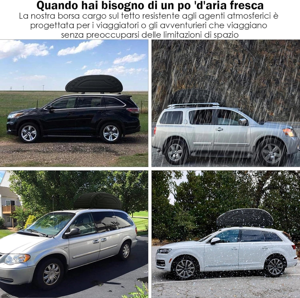 Borsa da Tetto per Auto Impermeabile 14Cu.Ft/400L, Box Tetto Universale Pieghevole con Borsa+ 4 Cinghie Rinforze+ 4 Ganci, Portabagagli per Tutti i Veicoli con/senza Barre Portapacchi