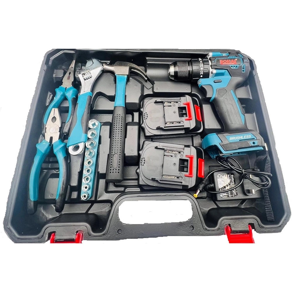 Trade Shop - Set Trapano Elettrico Avvitatore A Batteria 2 Velocità Punte Borsa Attrezzi 2 Batterie -