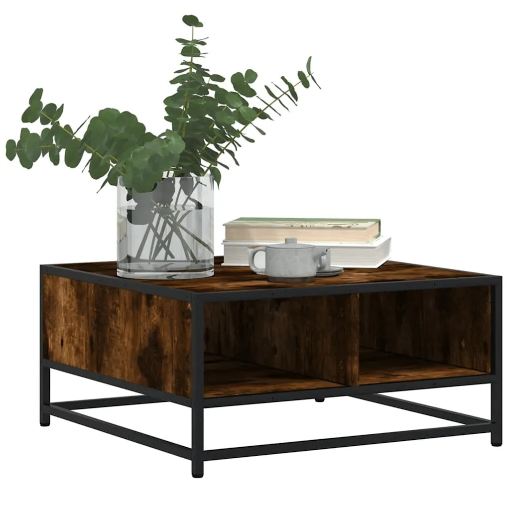 Tavolino Rovere Fumo 60,5x60,5x30 cm in Truciolato e Metallo