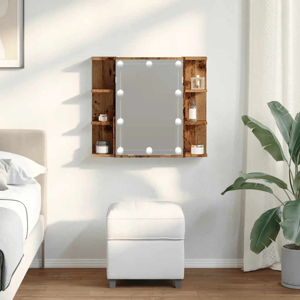vidaXL Mobile a Specchio con LED Legno Antico 70x16,5x60 cm