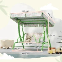 Dondolo per Bambini da Esterno a 2 Posti con Tettuccio Regolabile e Cinture di Sicurezza, 112x75x120 cm, Verde