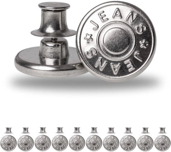 Brocchi di regolazione per pantaloni, 10 pezzi, Ø 20 mm, finitura a messingsilver, colore argento, cinturino regolabile in ogni momento, pantaloni più stretti e più larghi, spille per pantaloni, spille per pantaloni con spillo, brocchi per pantaloni