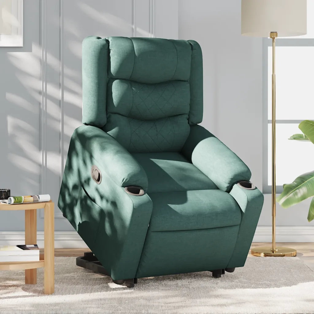 vidaXL Poltrona Alzapersona Reclinabile Verde Scuro in Tessuto