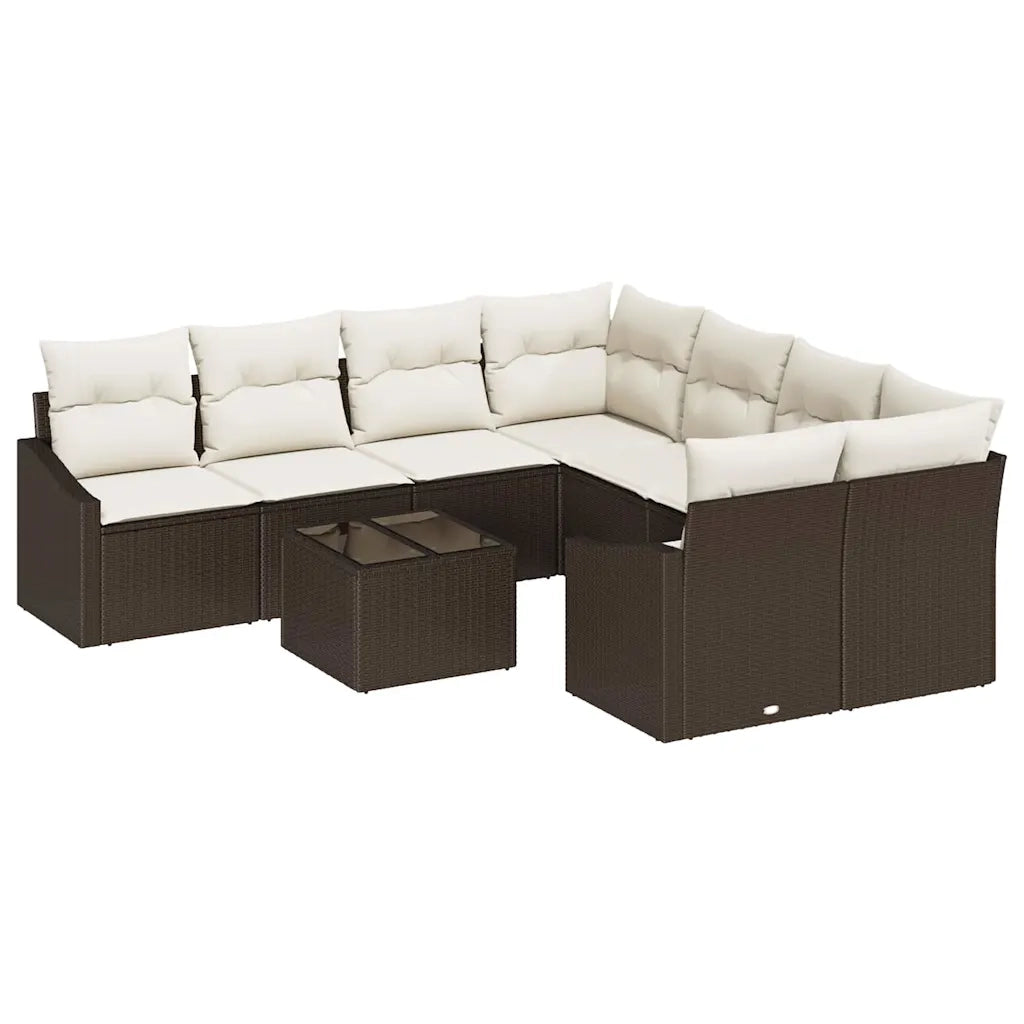 Set di divani con cuscino 9 pcs Marrone e Crema polyrattan