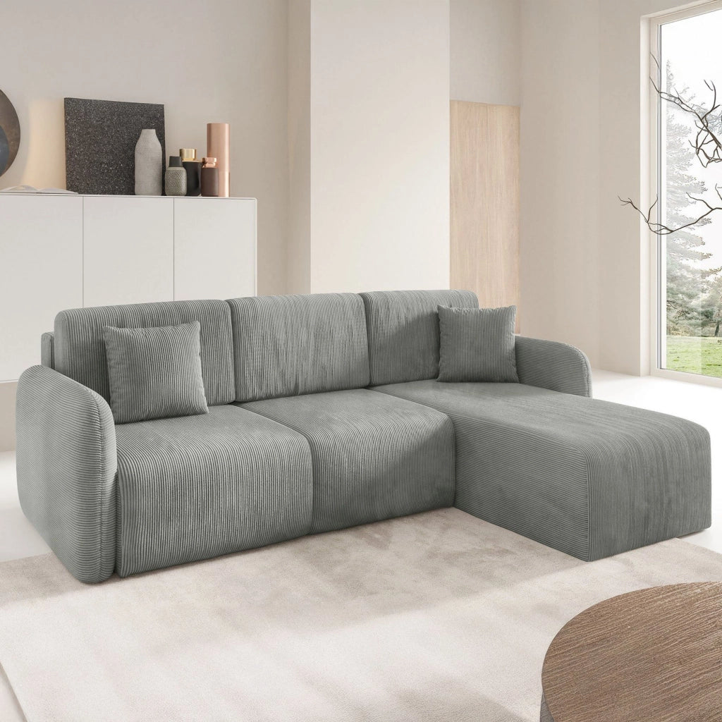 Ranco, Divano Letto con Penisola Contenitore, 245x185 cm Grigio