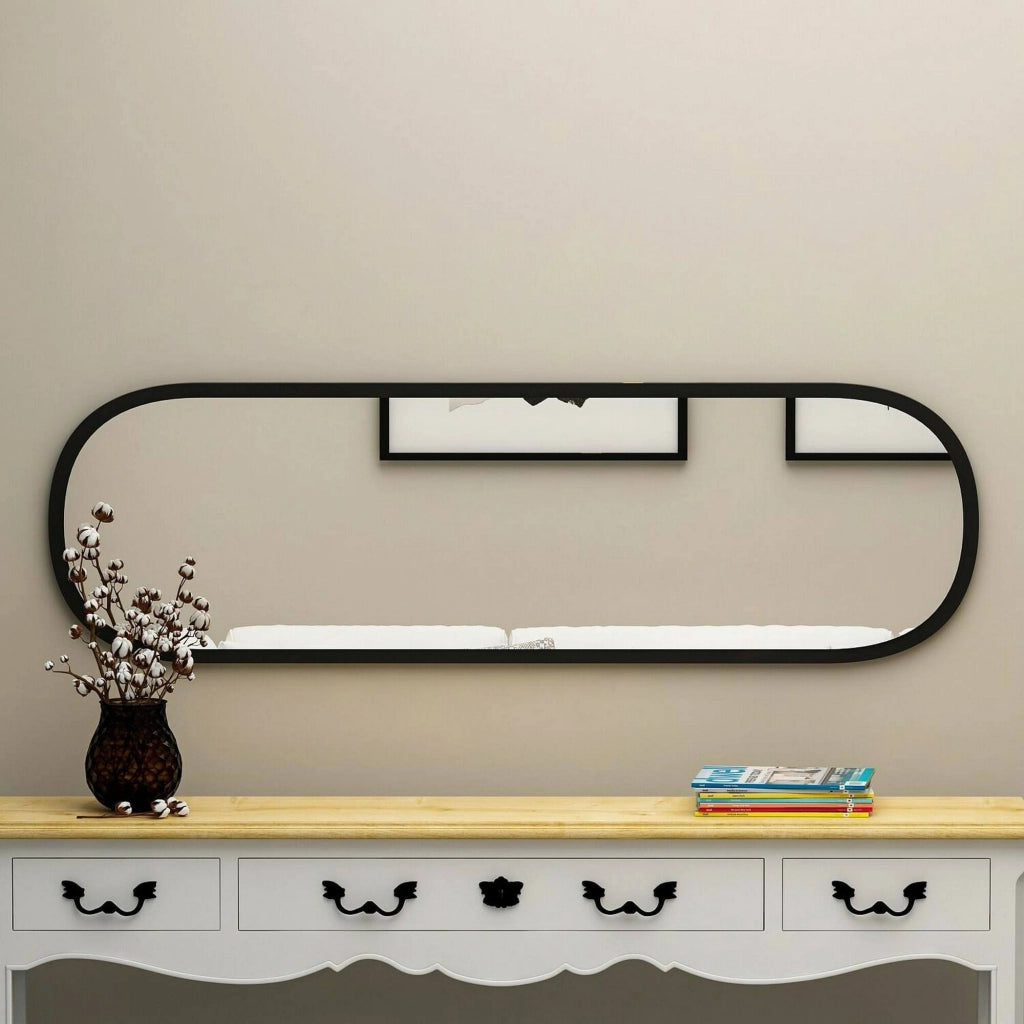 Specchio Korban, Specchiera, Articolo d'arredo a muro, Decorazione con specchio, 40x2h120 cm, Nero