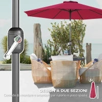 Ombrellone da Giardino 3x2.5 m Inclinabile con Palo Smontabile, in Metallo e Poliestere Rosso Scuro
