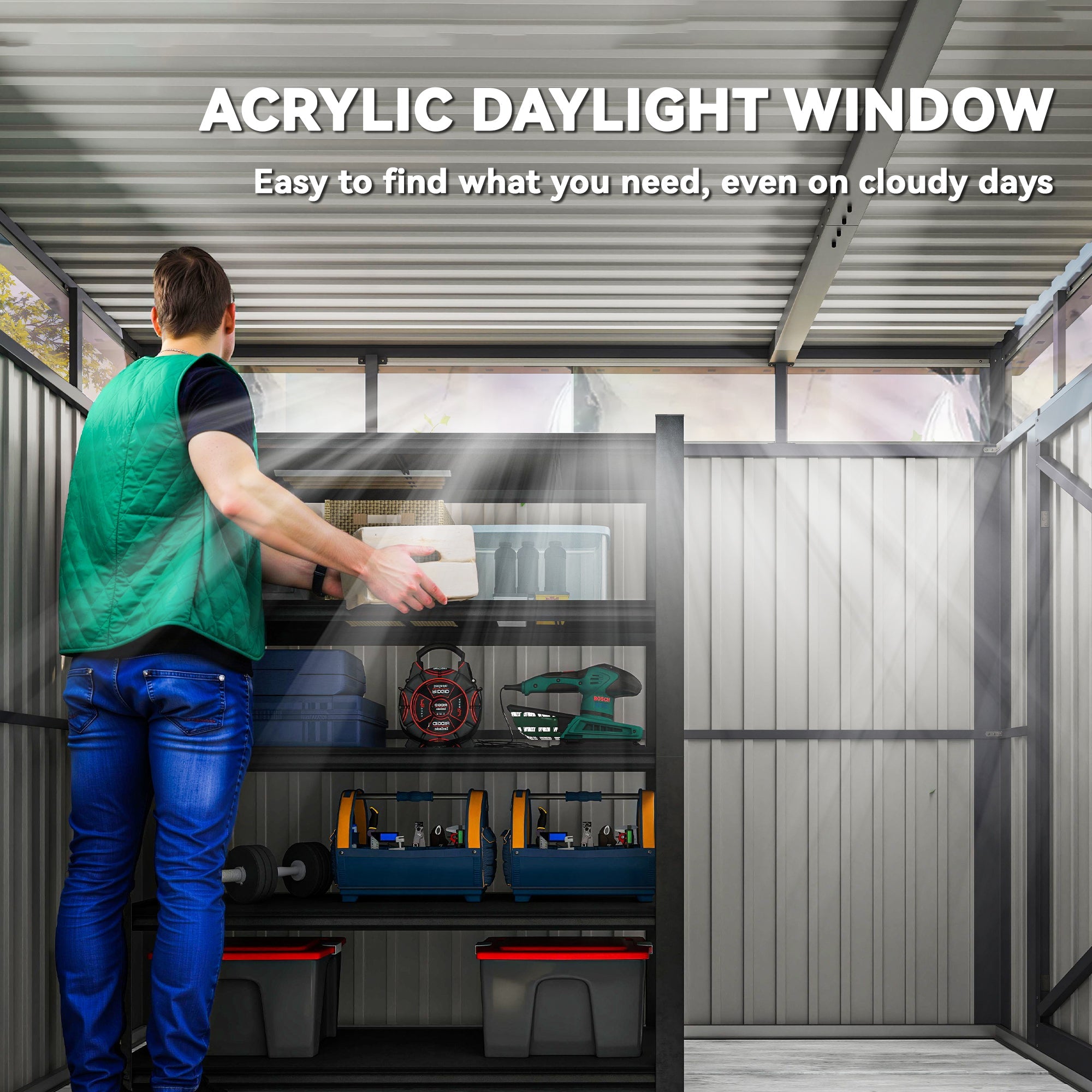 Capanno da Giardino con Lucernario in Acrilico 200x258x201 cm in Acciaio Grigio Scuro