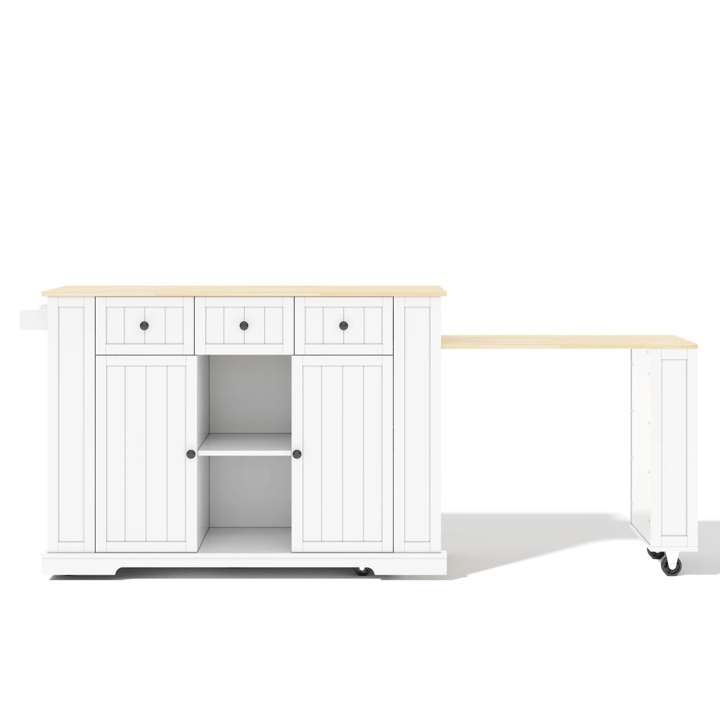 Isola da Cucina Mobile 138/213x55x93 cm con Tavolo Estensibile; 7 Ruote; 2 Prese; 2 USB e Cassetti