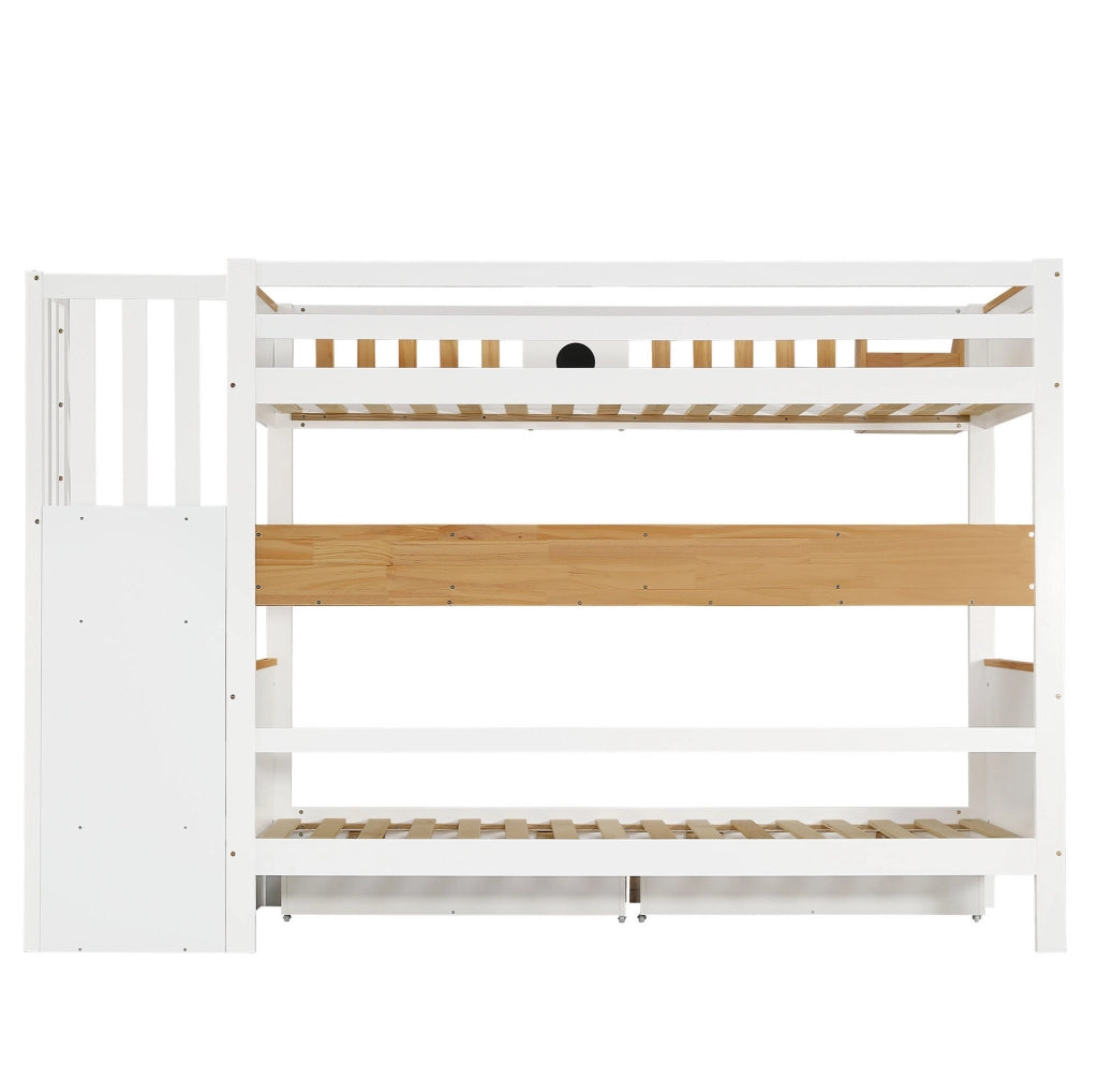 Letto a castello 90x200 cm con scala contenitore bianco/naturale