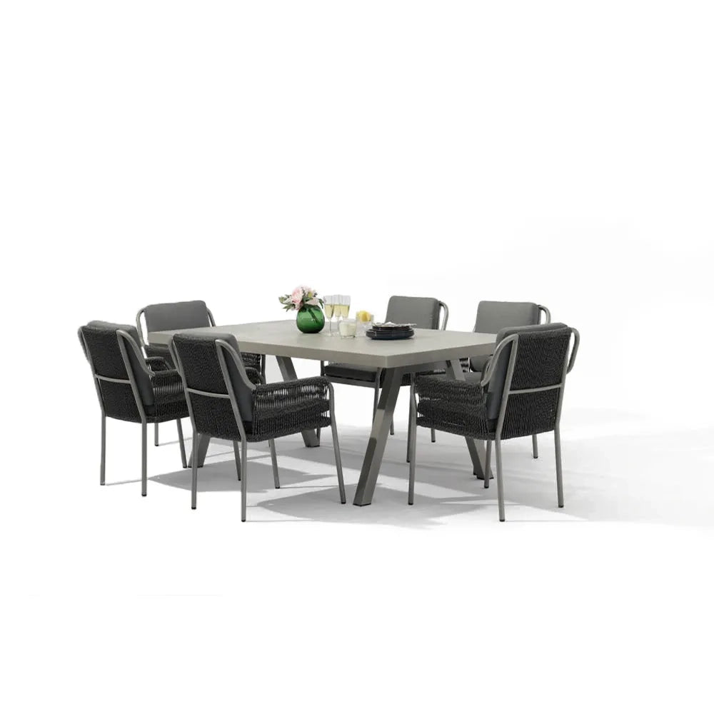Tempo Style - Set 3 sedie da pranzo Pest | Sedie da giardino in corda per esterni | Con cuscini in poliestere per seduta e schienale, resistente alle intemperie