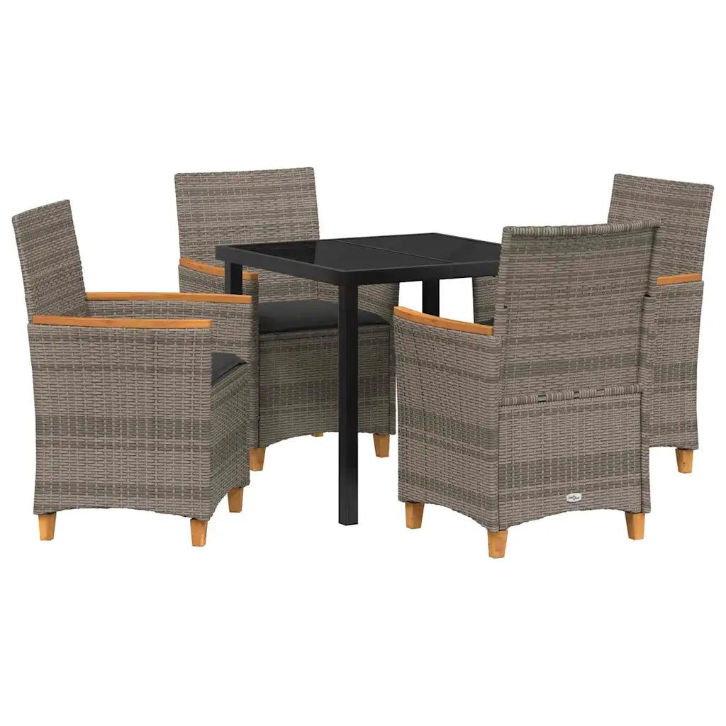 Set da Pranzo per Giardino 5 pcs Grigio polyrattan