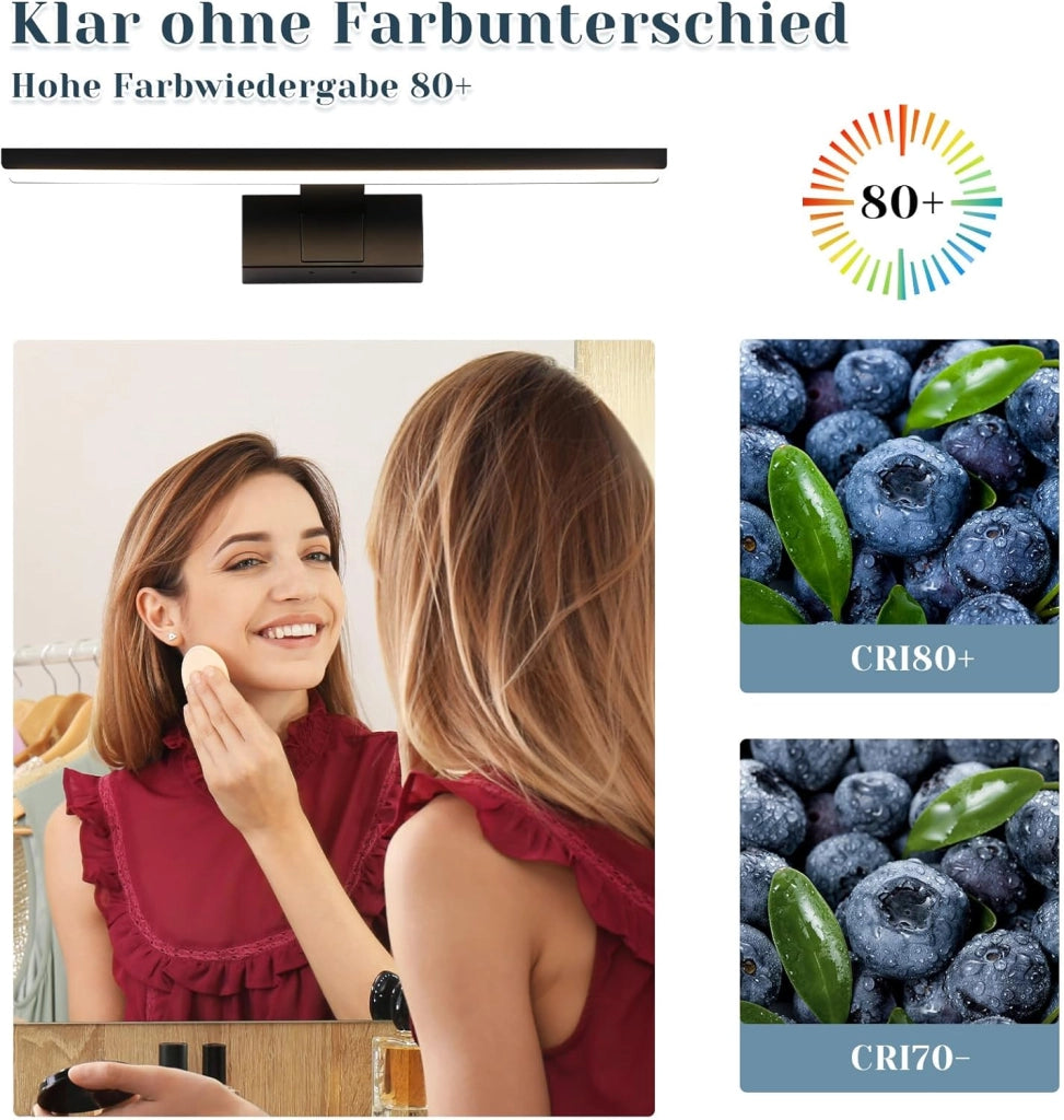 ZMH Lampada da Parete per Specchio da Bagno 40 cm Nera IP44 Moderna Bianco Neutro 4000K per Cantina Cucina Armadietto