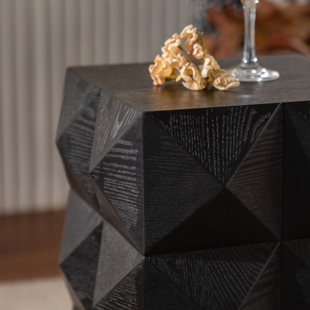Tavolino Comodino Retr¨° in Legno ¨C MINIMAL ¨C Nero, Piano Intagliato 3D