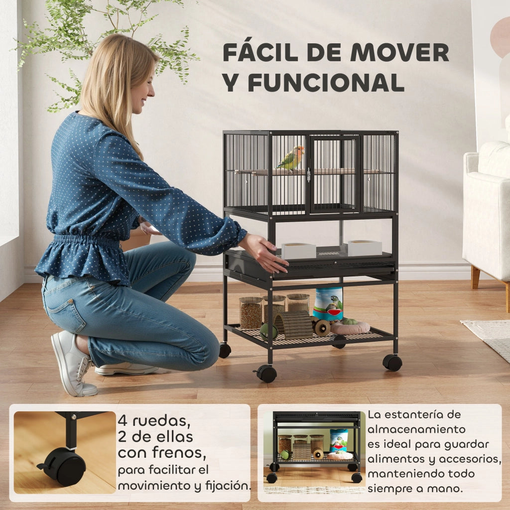 Gabbia Uccelli con Pannelli Acrilici ¨C zephmum ¨C 48x46x83 cm Nero