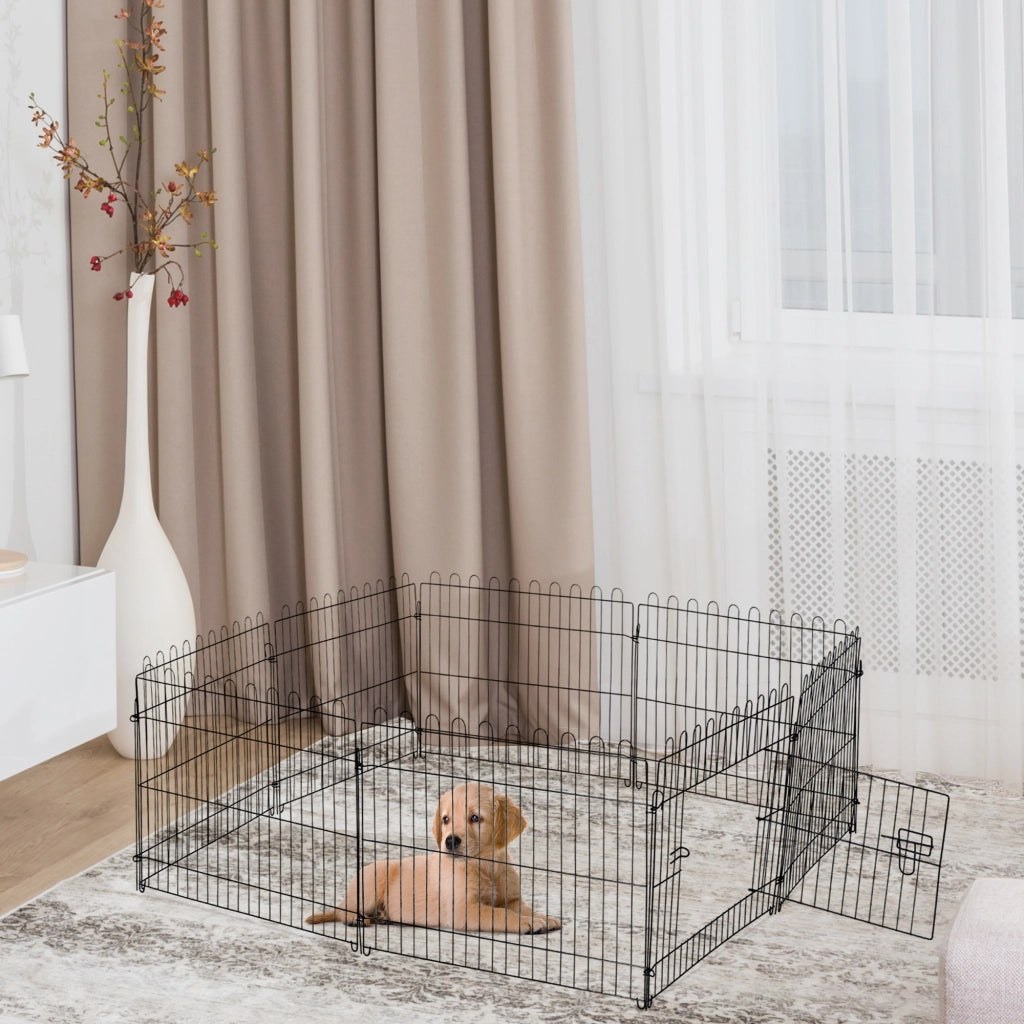 Recinto per Cani con Porta ¨C 8 Pannelli Pieghevoli ¨C Zephmum ¨C Nero 71x61 cm