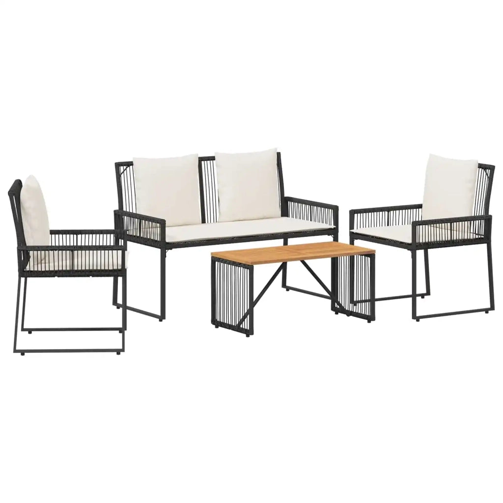 Set di Mobili da Esterno 4 pz | Set Salotto da Giardino Nero e Bianco Crema polyrattan