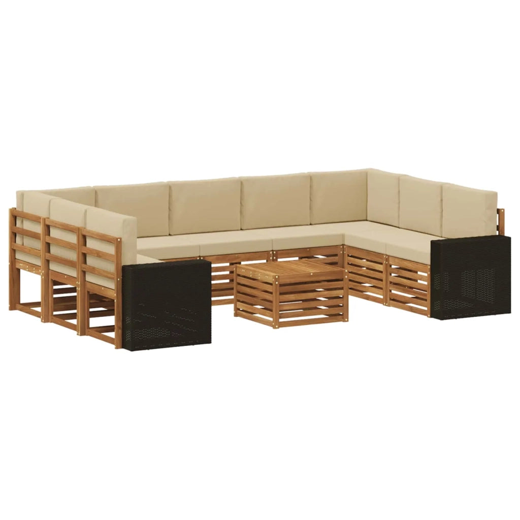 Set divani 10 pcs Naturale e Beige Legno di Acacia Massello