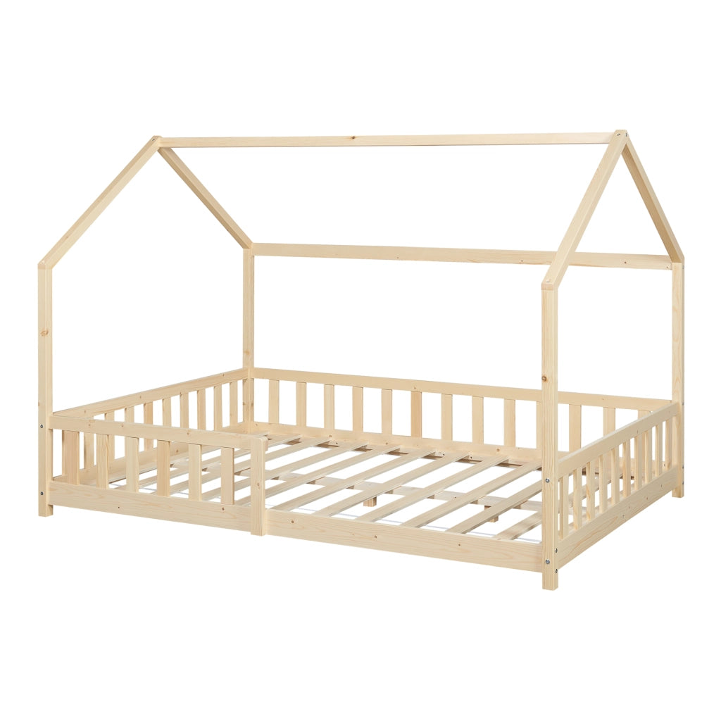 Letto Piazza e Mezza Hesel per Cameretta a Forma di Casetta 120 x 200 cm Naturale [en.casa]