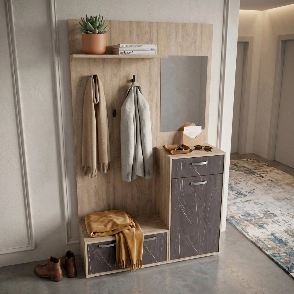 Mobile Ingresso con attaccapanni in Legno Composito cm 115x35x197 - NATHANIEL