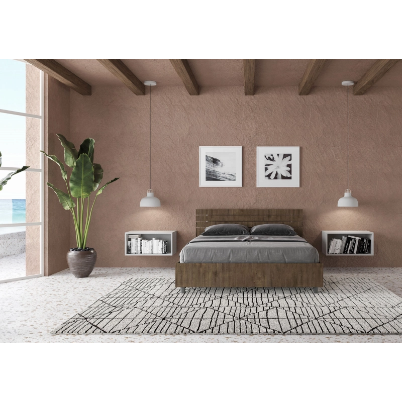 Letto Matrimoniale francese 140x190 cm testata dritta con doghe Ankel - Senza rete,Noce