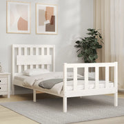 Giroletto con Testiera-Struttura Letto con testiera Bianco Single in Legno Massello 399617