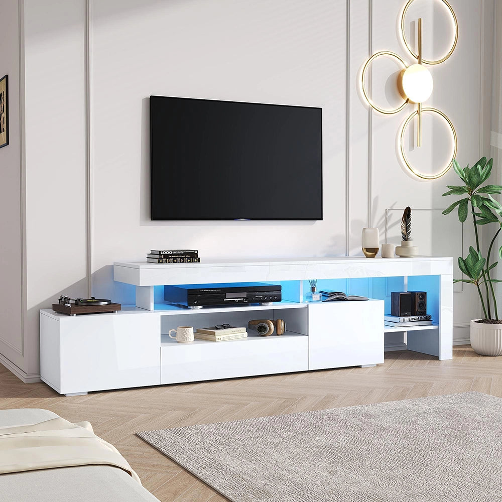 Mobile TV 192x37x53cm - Xylo - 3 Ante con Luci LED, Bianco, fino a 85"