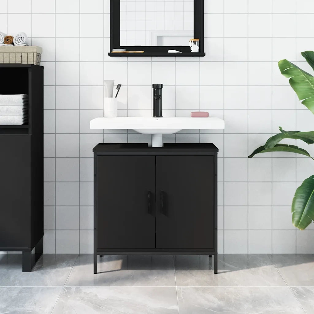 vidaXL Mobile Lavabo Bagno Nero 60x30x60 cm in Legno Multistrato
